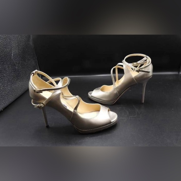 Jimmy Choo Shoes - Authentic Jimmy Choo Silver Patent Leather Sandals Size 36.5